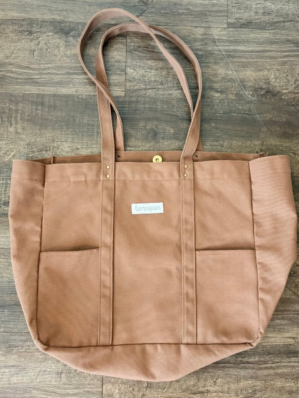 Homespan Brown Canvas Tote Bag Embroidered Logo Shoulder Tote